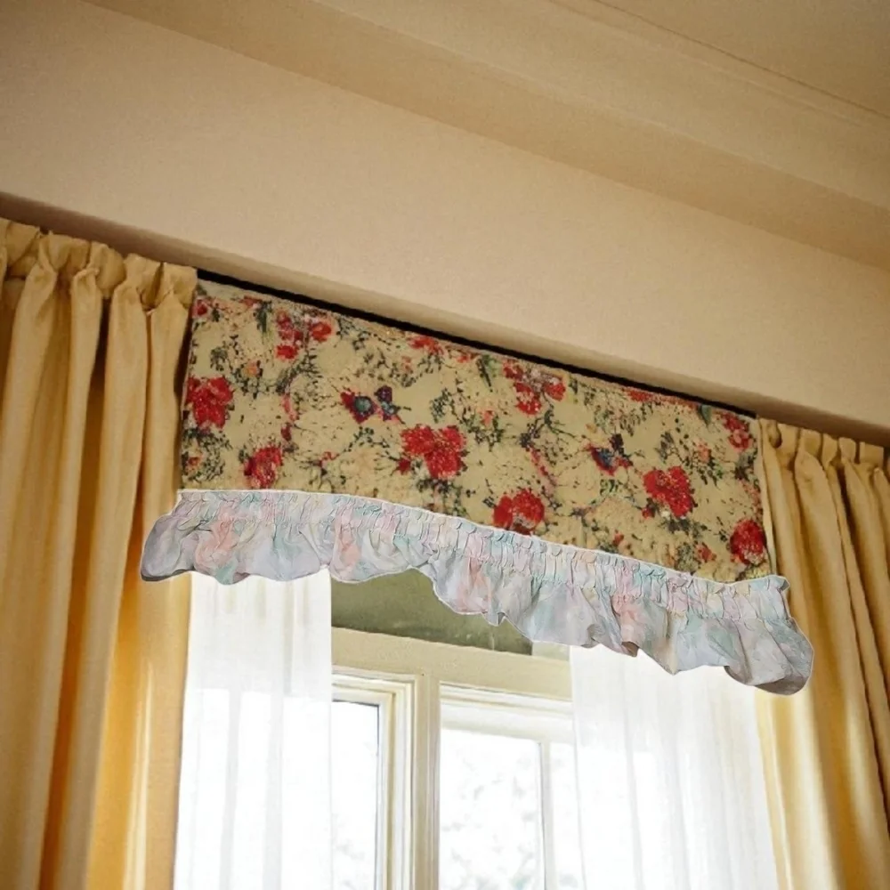 Pastel Tie-Dye Ruffled Window Valance Boho Curtain Accent